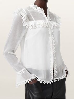 ALLSAINTS Ciara Sheer Lace Shirt in Vintage White Size 6 NWT